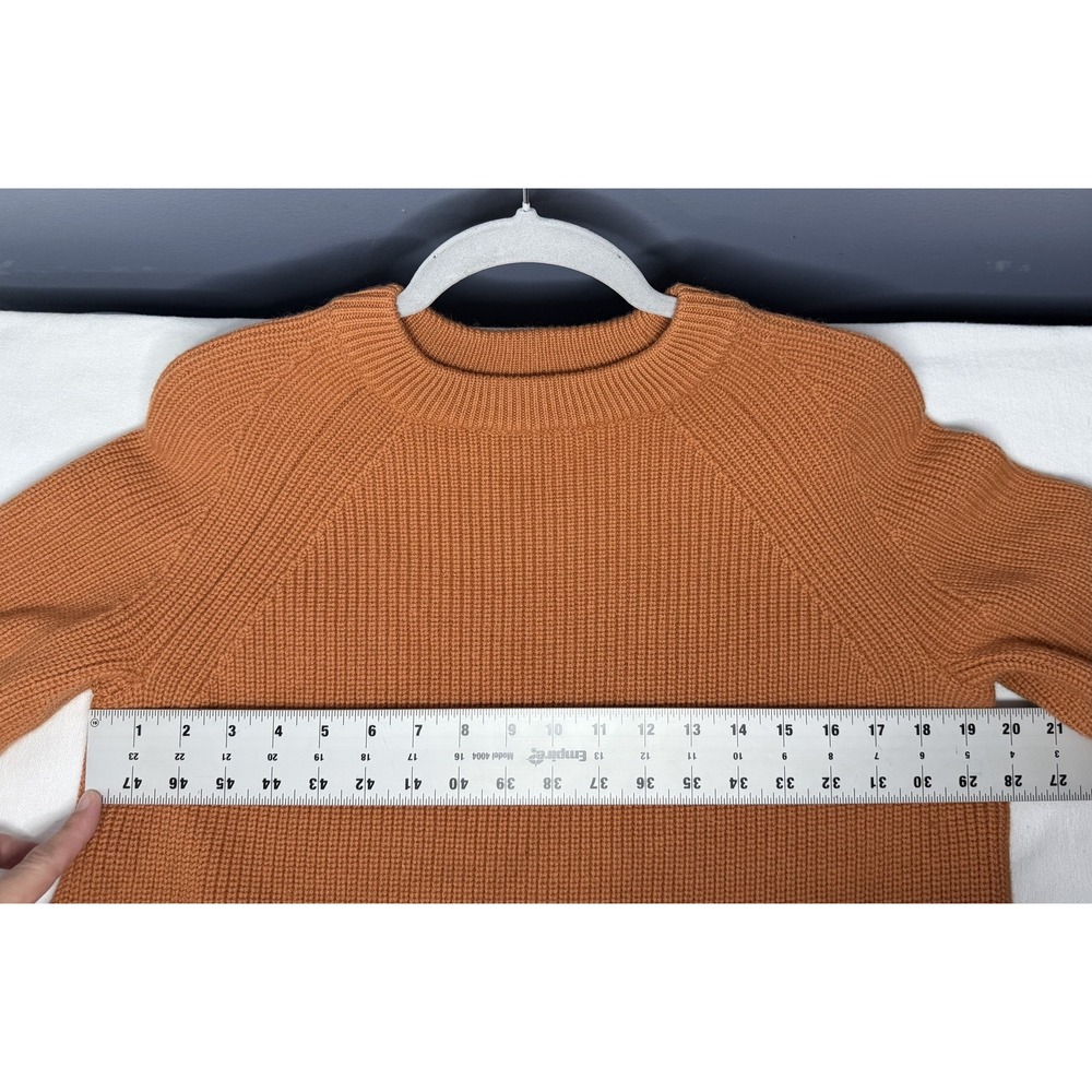 COS Sweater Womens XS Orange 100% Wool Raglan 3/4 Sleeve Chunky Knit Boxy Slits - Picture 6 of 11